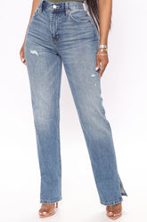 Stella Jeans mit seitlichem Schlitz und geradem Bein - Mittelblaue Waschung